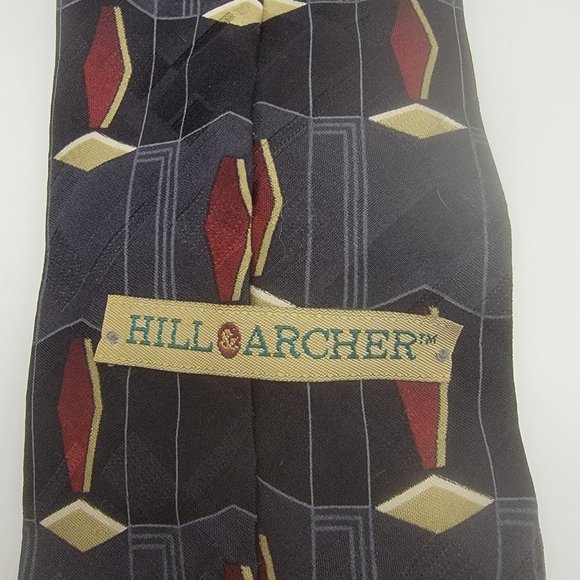HILL & ARCHER Men's Silk Necktie Tie Maroon Gray Abstract USA 60" x 3 3/4" wide - Picture 2 of 3